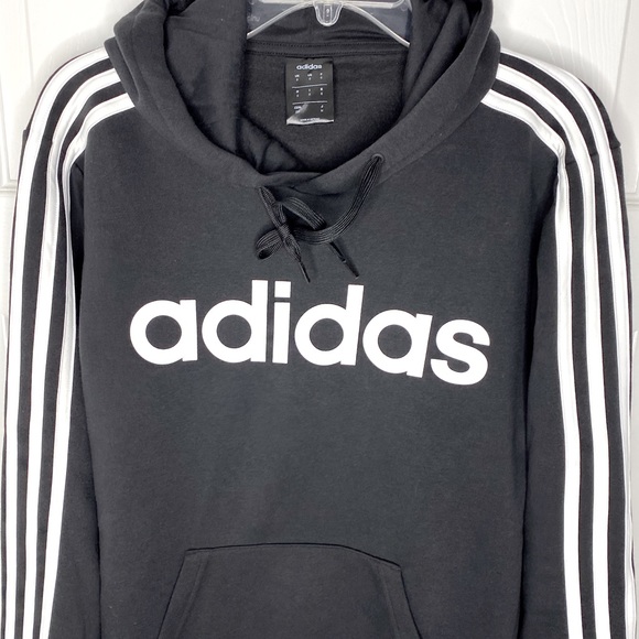 Adidas Black Linear Logo 3- Stripe Pullover Hoodie Unisex - Size Small - Picture 4 of 8